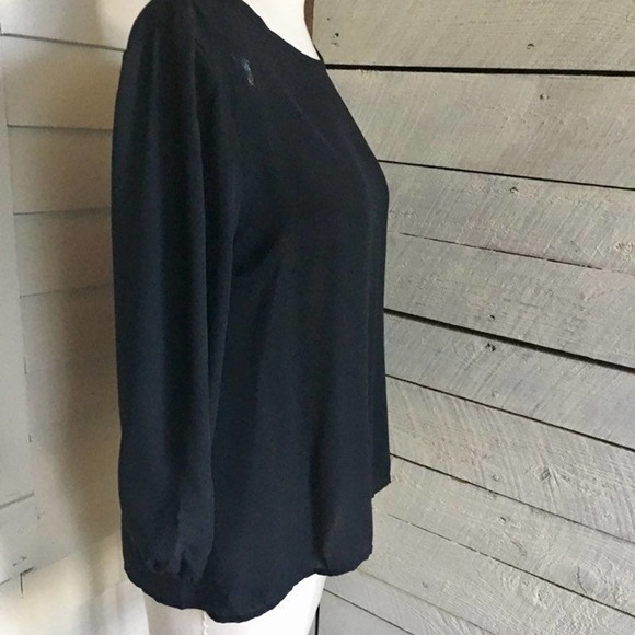 60s Black sheer chiffon blouse long sleeves zipper - Picture 2 of 6